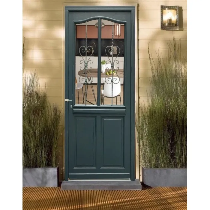 Porte D'entrée Bois Vitrée Sabrina Gris Anthr., H215 X L90 Cm Côte Tableau, P.droit Gd Menuiseries