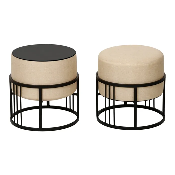 Lot de 2 poufs empilables Tas multifonctionnel rond beige en.casa