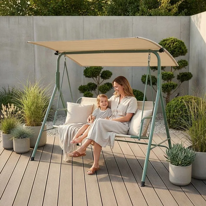 Balancelle Satten pour 3 personnes 173 x 119 x 153 cm vert clair / beige en.casa