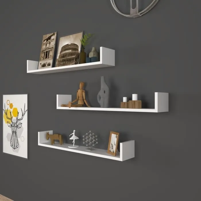 Lot de 3 Etagères murales Höganäs 12 x 90 x 15 cm blanc en.casa