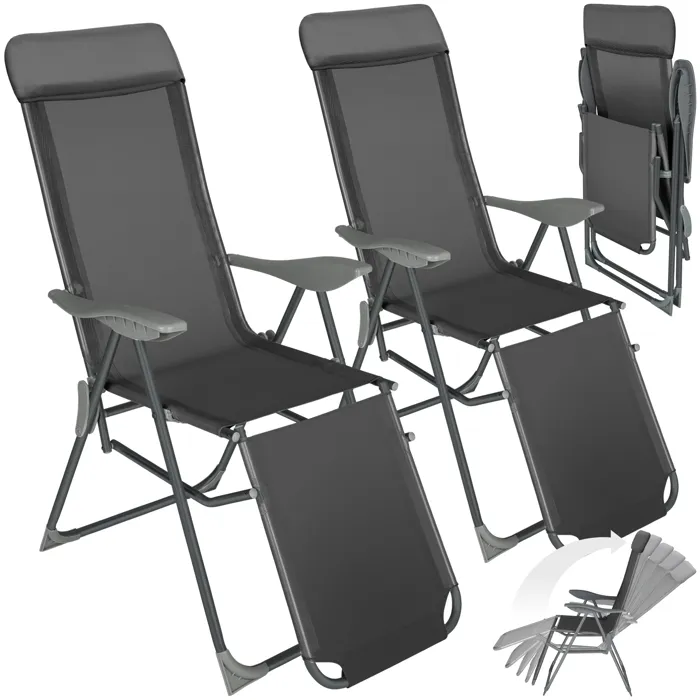 Lot de 2 chaises de jardin en aluminium pliable gris anthracite