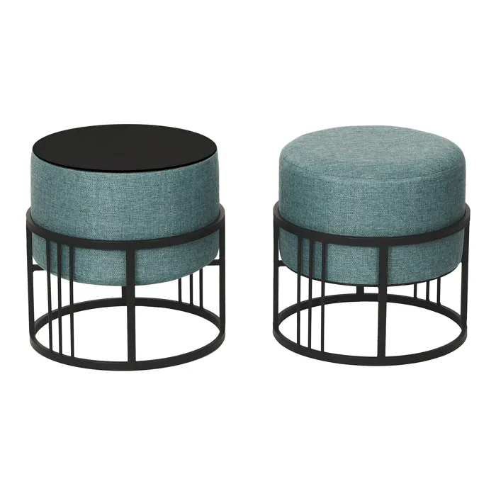 Lot de 2 poufs empilables Tas multifonctionnel rond vert en.casa