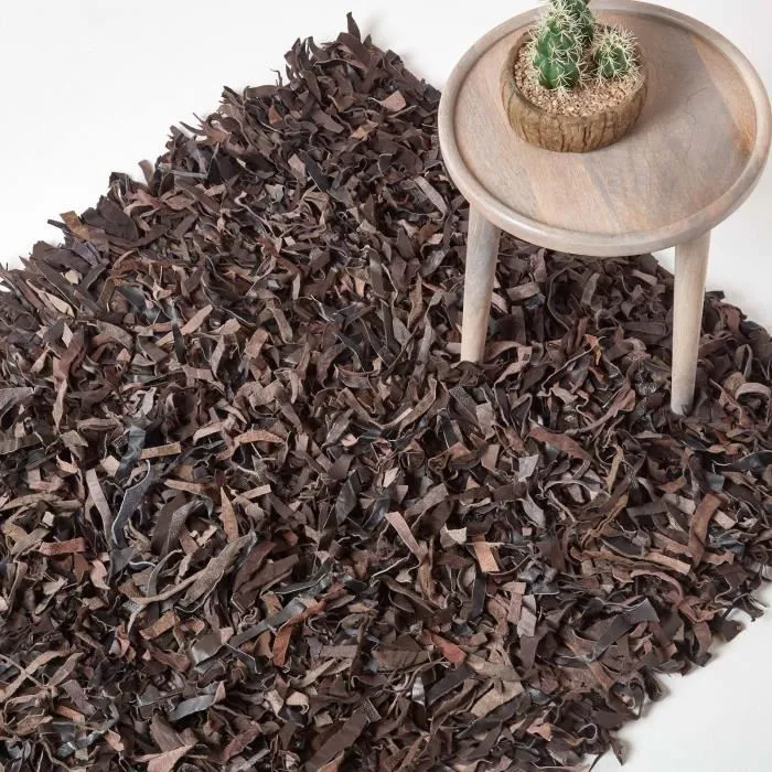 Tapis Shaggy Cuir Dallas Chocolat 90x150cm - Homescapes