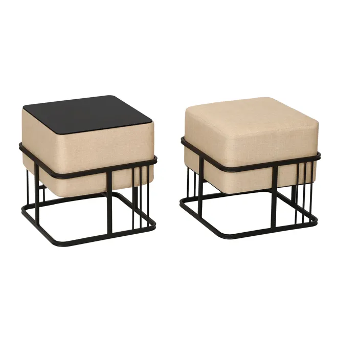 Lot de 2 poufs empilables Tas multifonctionnel carré beige en.casa