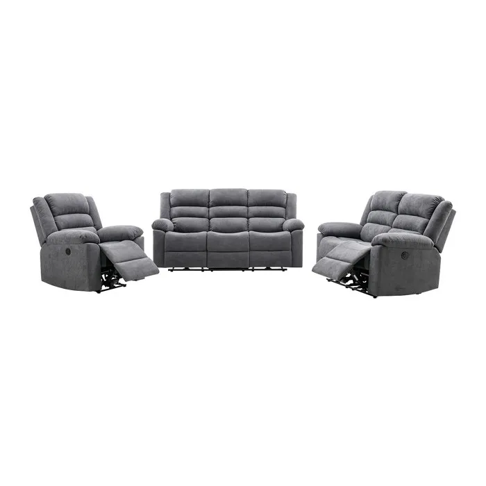 Canapé 3 places, 2 places et fauteuil relax électrique en tissu gris BUROLO