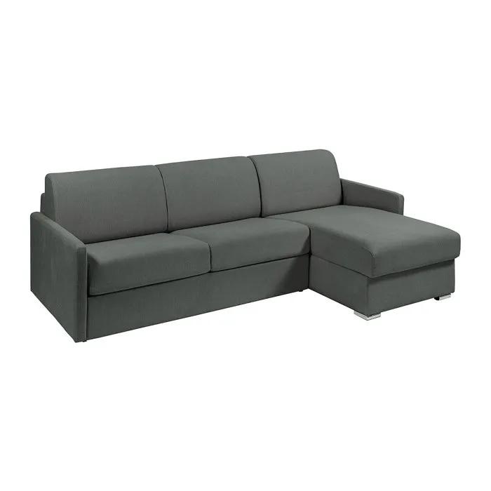 Canapé d'angle convertible express et réversible en tissu texturé gris - Couchage 160 cm à lattes larges - Matelas 22 cm avec