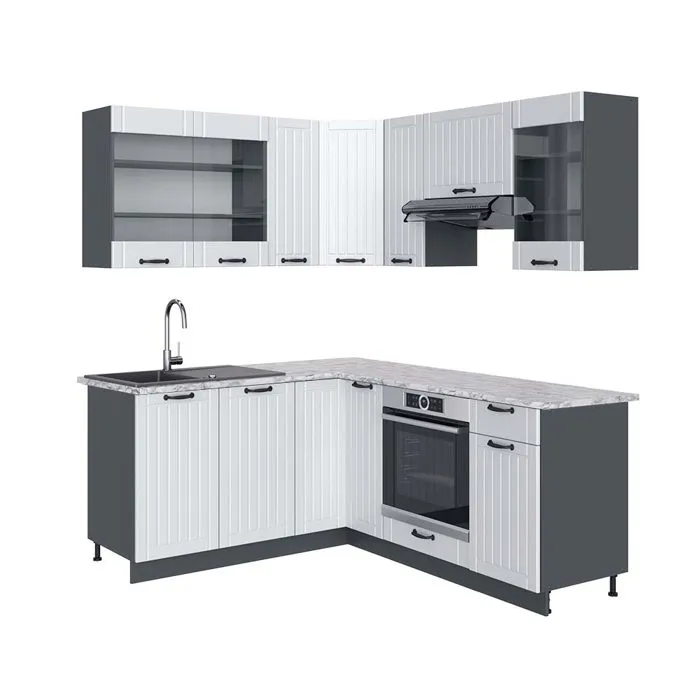 Vicco Cuisine en angle Blanc campagne/Anthracite 190 x 160 cm, PT Marbre