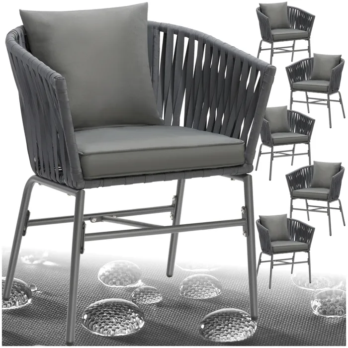 Lot de 6 ensemble de chaises au design corde tressée épaisseur des coussins d'assise 7 cm