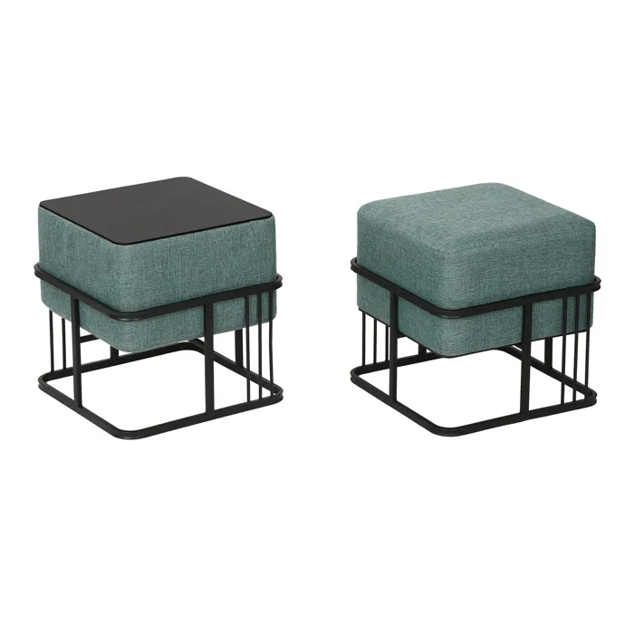 Lot de 2 poufs empilables Tas multifonctionnel carré vert en.casa