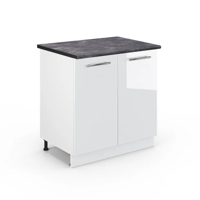 Vicco Meuble bas de cuisine Blanc Haute brillance/Blanc 80cm plan de travail Anthracite