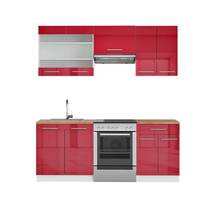 Vicco Cuisine Bordeaux haute brillance/blanc 200cm, PT Chêne