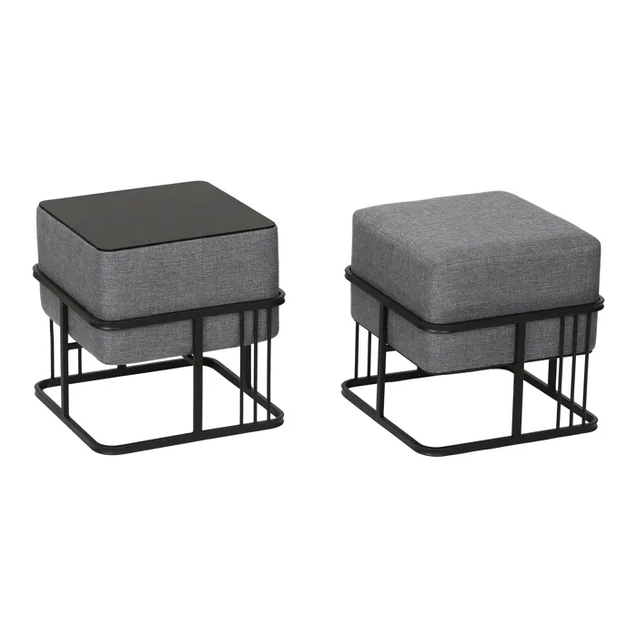 Lot de 2 poufs empilables Tas multifonctionnel carré gris foncé en.casa