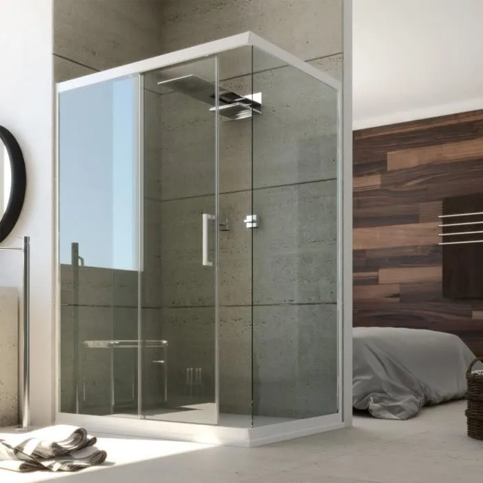 Cabine Douche en PVC 75x140 CM H200 Transparent mod. Glax Profil Blanc