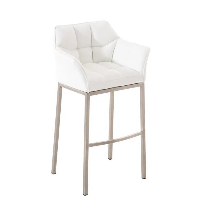 Tabouret De Bar Chaise Haute De Comptoir Couture Carrées Assise En Pvc Blanc 4 10_0001057