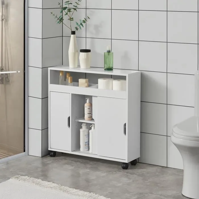Meuble de salle de bain Lumijoki portes coulissantes blanc en.casa