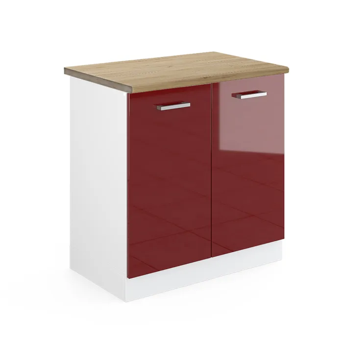 Vicco Meuble bas sous-évier Rouge brillant/Blanc 80cm plan de travail Chêne doré