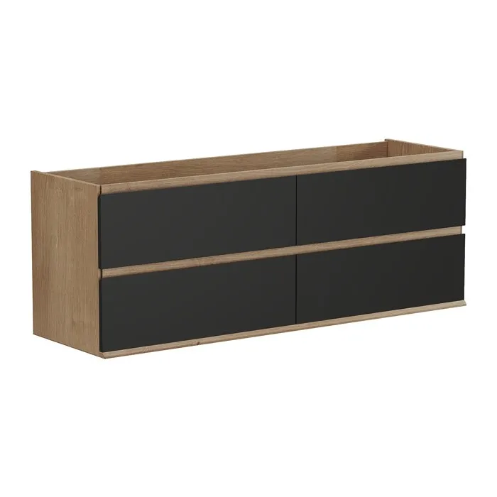 Meuble sous vasque suspendu - Coloris naturel clair et noir - 150 cm - SABURI