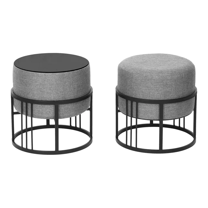 Lot de 2 poufs empilables Tas multifonctionnel rond gris clair en.casa