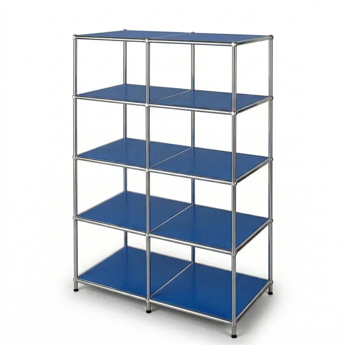 Étagère Métal Chromé Design Épuré, Concept Epuré Mk-015: 5 Étages, Bleu, 118 X 40 X 78 Cm