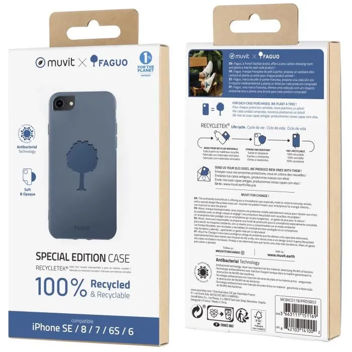 Coque Pour Iphone Se/8/7/6s/6 Recycletek Faguo Jacaranda Bleu Muvit