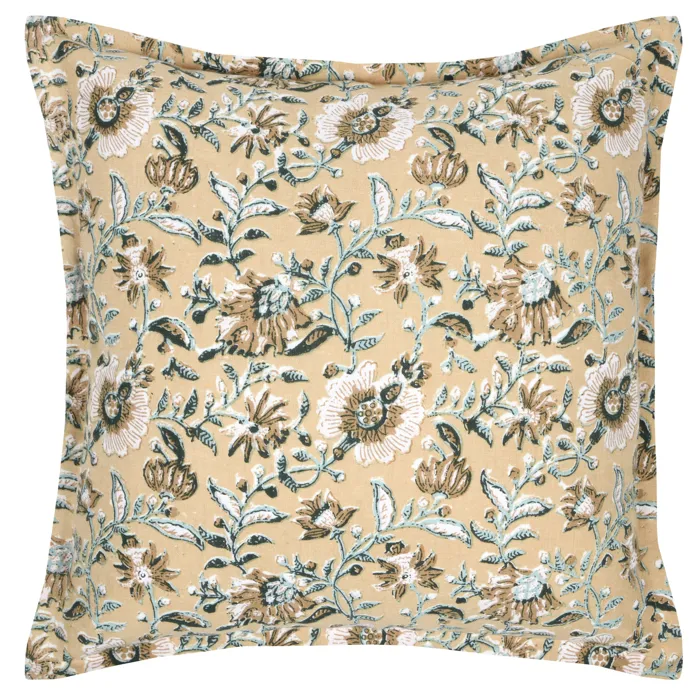 Coussin décoratif végétal graphique (45x45 cm - Jaune moutarde)