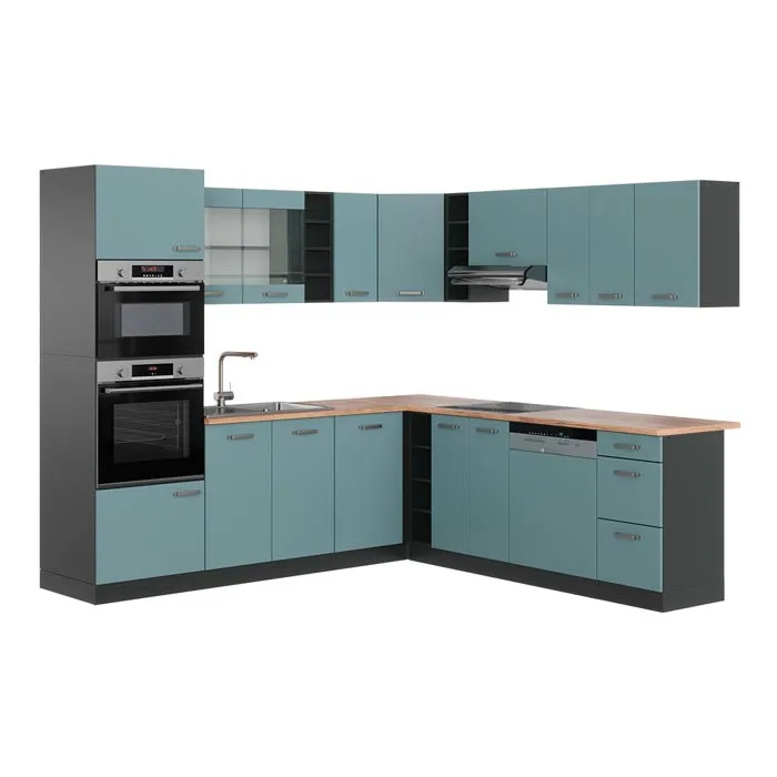 Vicco Cuisine en angle Bleu-gris/Anthracite 247 x 237 cm, PT Chêne