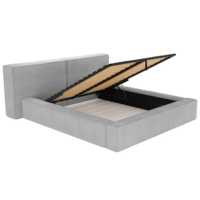 Lit coffre 160 x 200 cm - Velours côtelé - Gris clair + Matelas - TIMANO