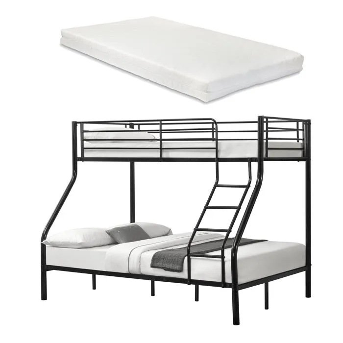Lit Superposé En Métal Avec 2 Matelas Armature Massive Pour 3 Personnes 140 X 03_0002730