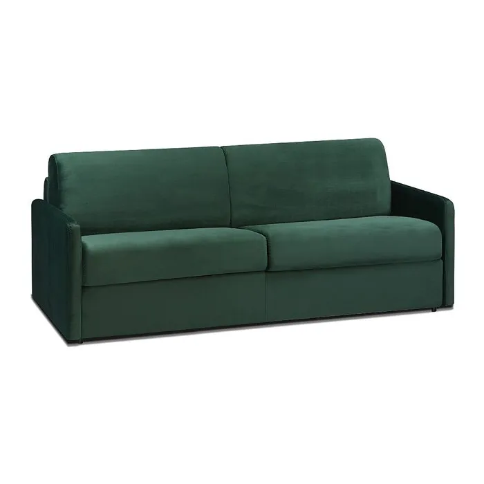 Canapé 4 places convertible express en velours vert sapin avec assise mémoire de forme - Couchage 160 cm - Matelas 18 cm CALIFE