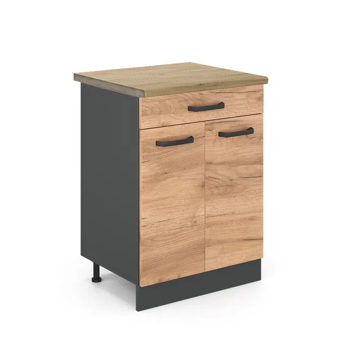 Vicco Meuble cuisine Chêne doré/Anthracite 60cm avec tiroir plan de travail Chêne doré