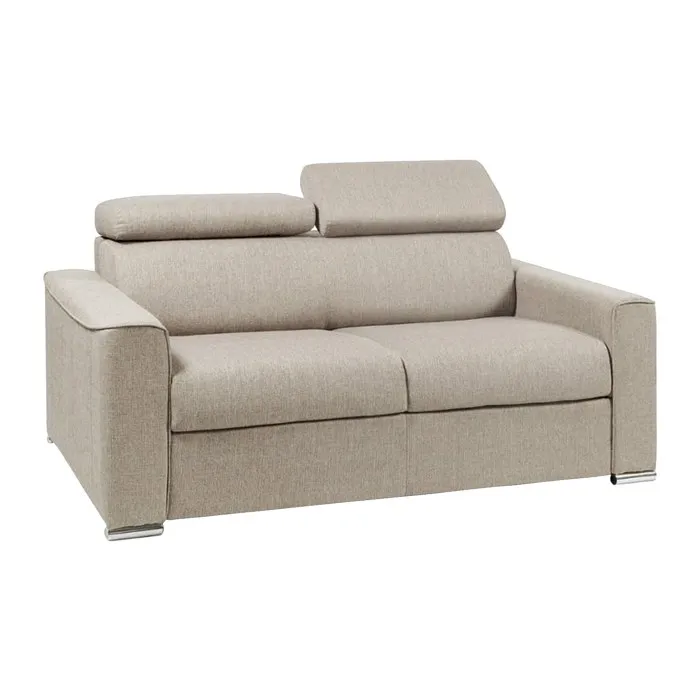 Canapé 2 places convertible express en tissu beige assise mémoire de forme - Couchage 120 cm - Matelas 22 cm mémoire de forme