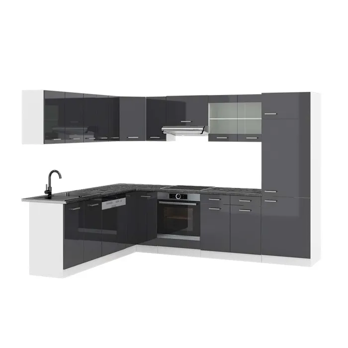 Vicco Cuisine en angle Anthracite Haute brillance/Blanc 287 x 227 cm, PT Anthracite