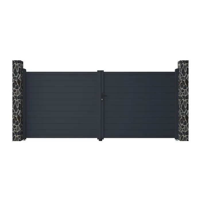 Portail électrique battant aluminium plein L397 x H166 cm anthracite - NAZARIO