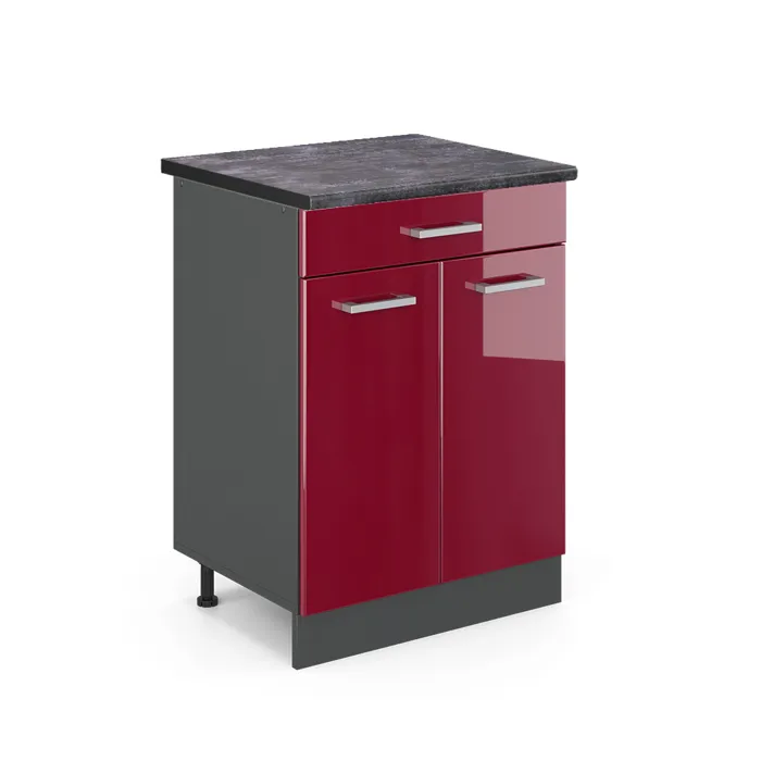Vicco Meuble cuisine Rouge brillant/Anthracite 60cm avec tiroir plan de travail Anthracite