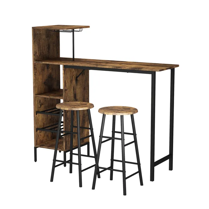 Vicco Set de table de bar noir/chêne rustique 121.5x40cm avec 2 tabourets