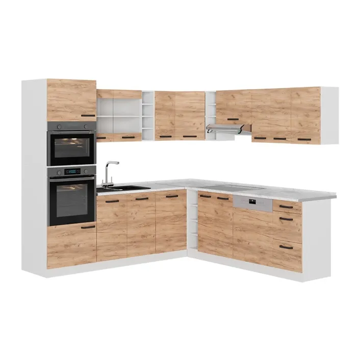 Vicco Cuisine en angle Chêne de force doré/Blanc 247 x 237 cm sans PT