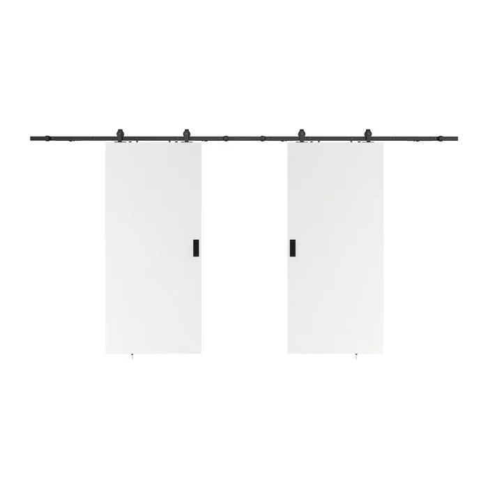 Porte coulissante double avec système en applique - 2 x H205 x L73 cm - MDF + PVC Blanc - VARIN II