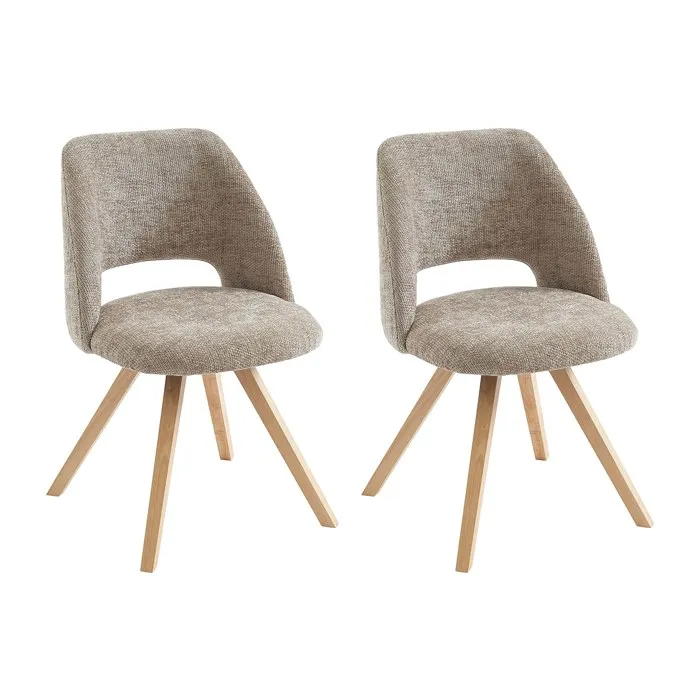 Lot de 2 chaises en tissu et bois d'hévéa - Taupe - VESIANI