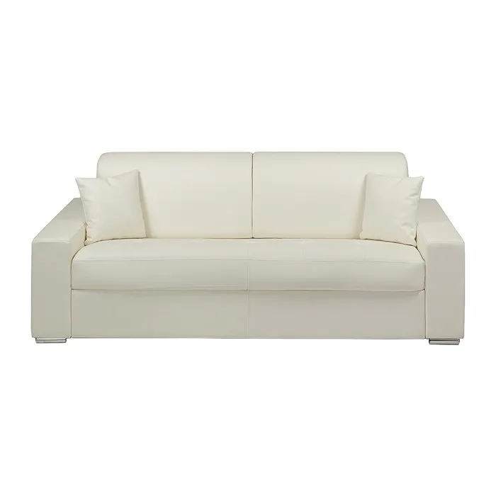 Canapé 4 places convertible express en simili - Blanc - Couchage à lattes larges 160 cm - Matelas 14 cm EMIR