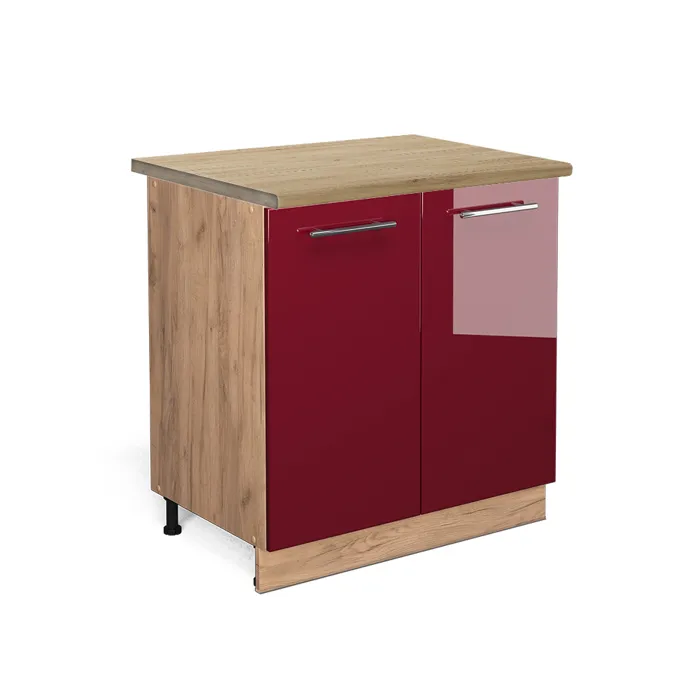 Vicco Meuble bas de cuisine Rouge bordeaux Haute brillance/Chêne doré 80cm plan de travail Chêne doré