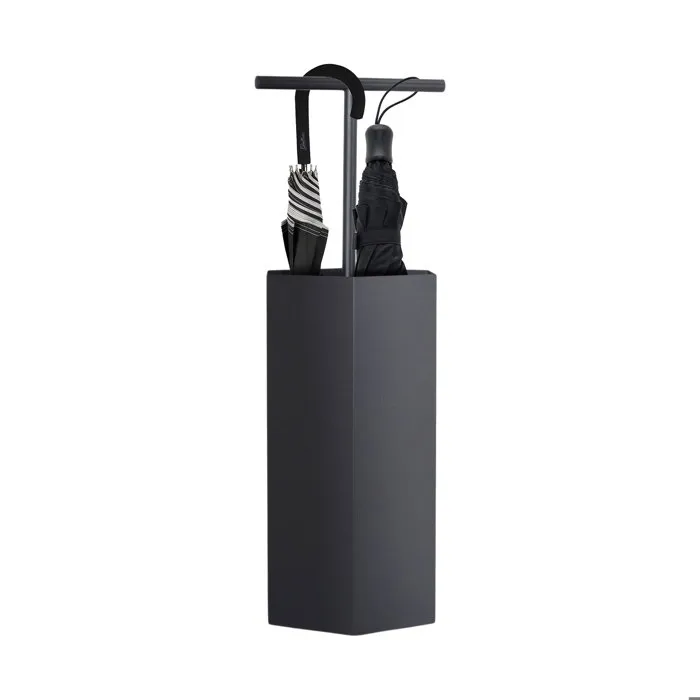 Ohm - Porte-parapluie design 25 x 72 x 22 cm avec fente d'évacuation d'eau, en métal noir
