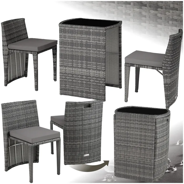 Salon de jardin pliable en polyéthylène et aluminium gris