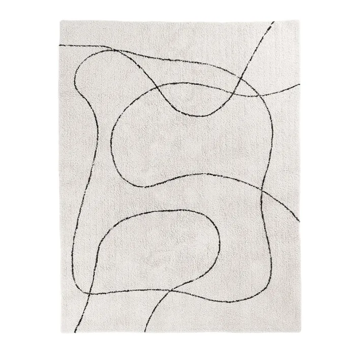 LAZZA - Tapis 160x230cm 100% Coton Crème Lignes Noires