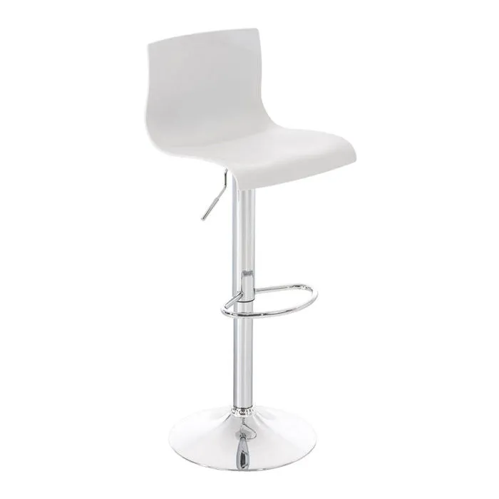 Tabouret De Bar Avec Repose-pieds Pivotant Dossier Incurvé En Plastique Blanc Et Métal Chromé 10_0004936