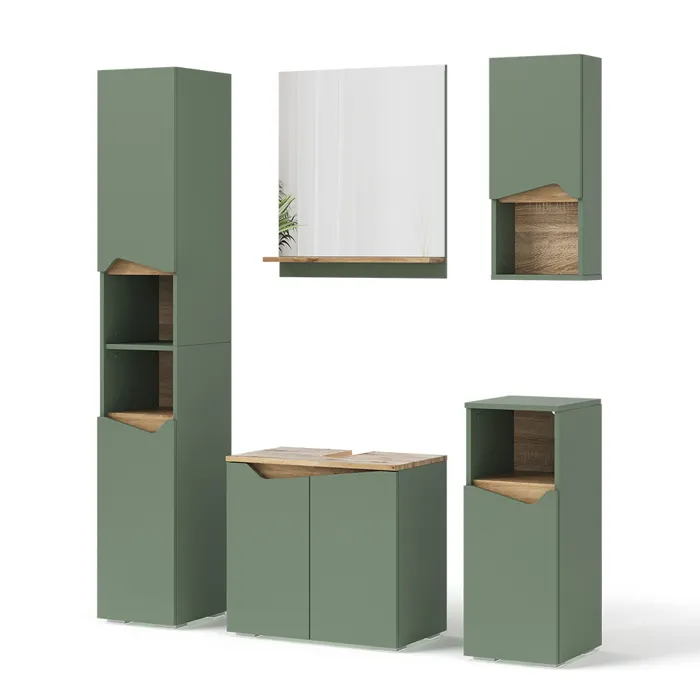 Vicco Ensemble de meubles de salle de bains Vert/Chêne Artisan 5 pièces