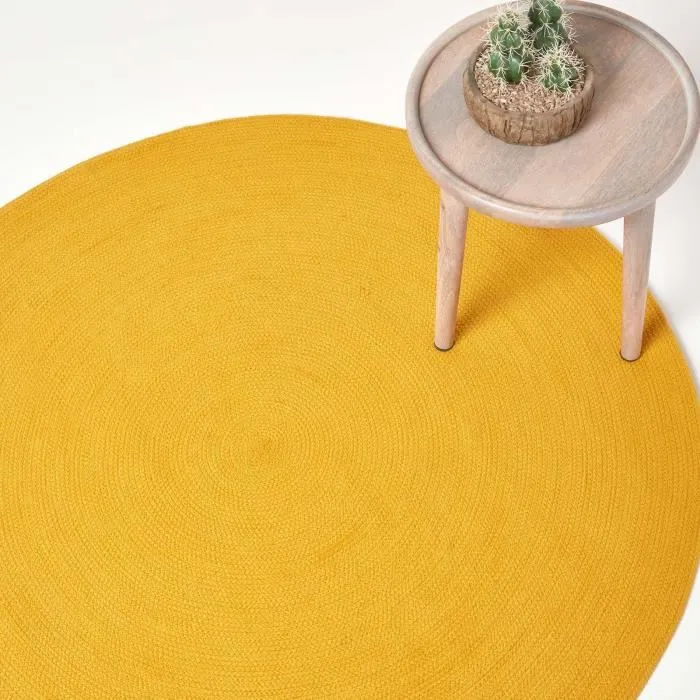 Tapis Rond Tissé À Plat En Coton Jaune Moutarde 120cm - Homescapes