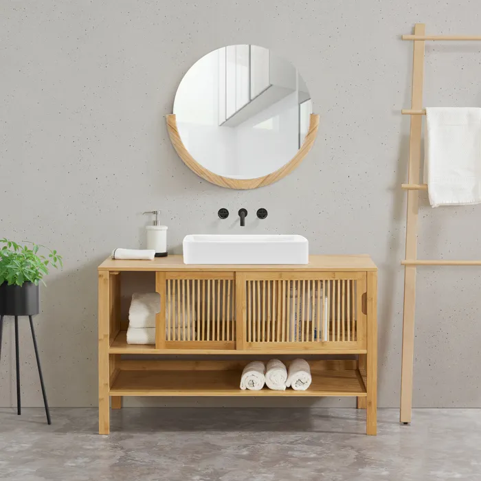Meuble sous lavabo Hvaler bambou 60 x 100 x 45 cm en.casa