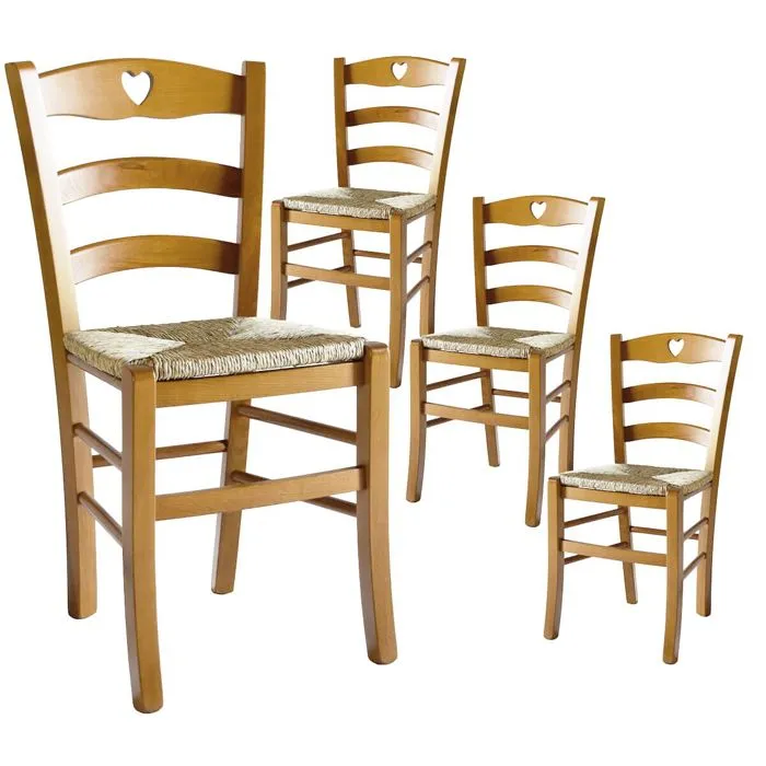 Naples - Lot De 4 Chaises Teinté Chêne Et Assises En Paille