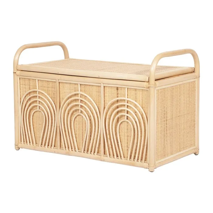 Coffre de rangement en rotin tressé - L.91 x P. 48 x H. 58 cm - Naturel - LUMORA