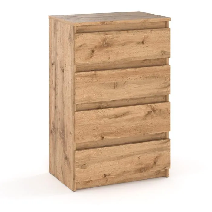 Commode Chêne Wotan Avec 4 Tiroirs 60 Cm - Meuble Tv, Armoire Pour Salon Ou Chambre